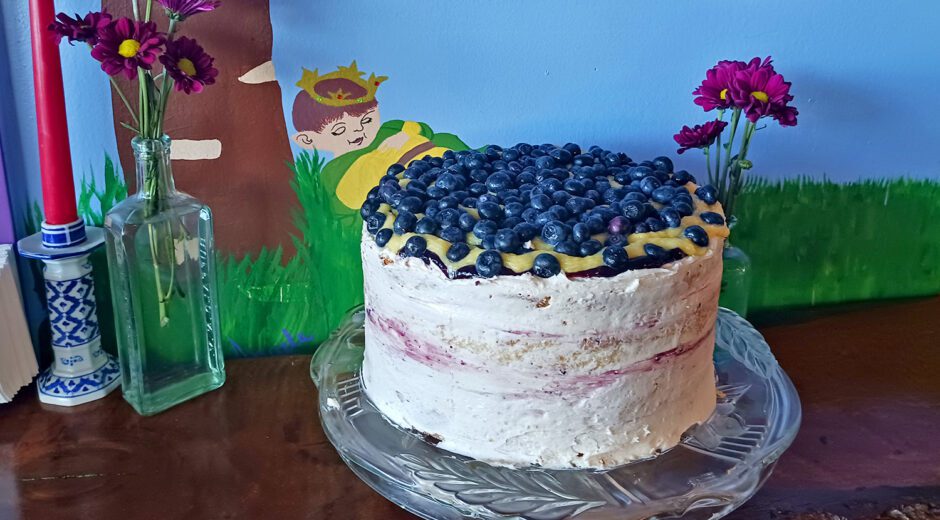 Chalkboard Cafe blueberry cake